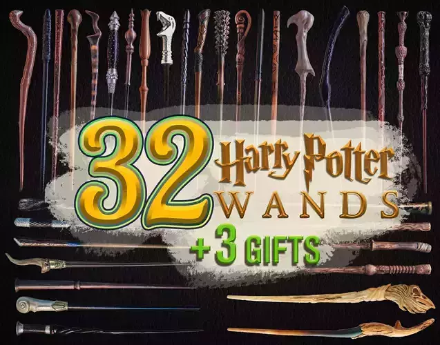 MASTER COLLECTION of Harry Potter 32 Wands and 3 Gift 3D print model