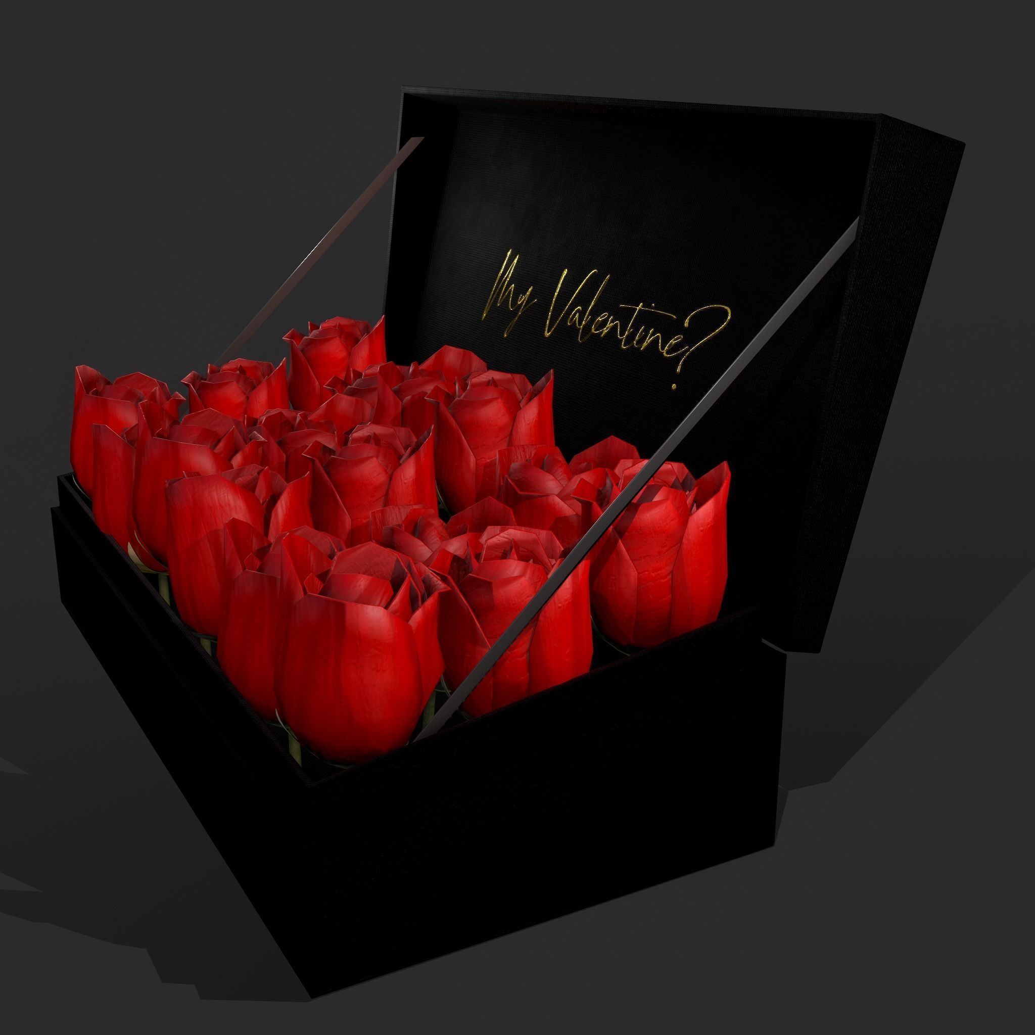 Box of Roses Low-poly 3D model_17