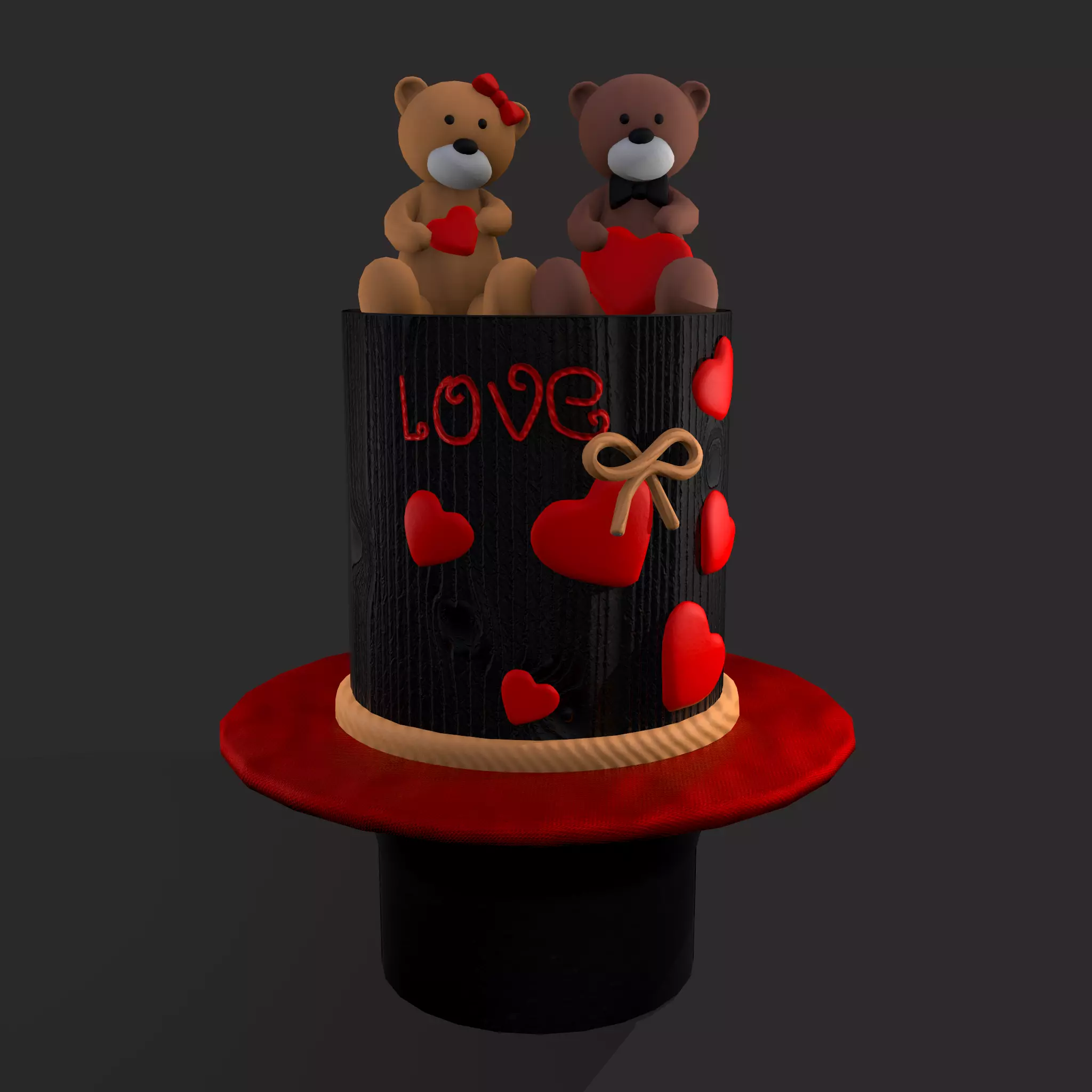 Valentines Love Bear Cake Low-poly 3D model_0