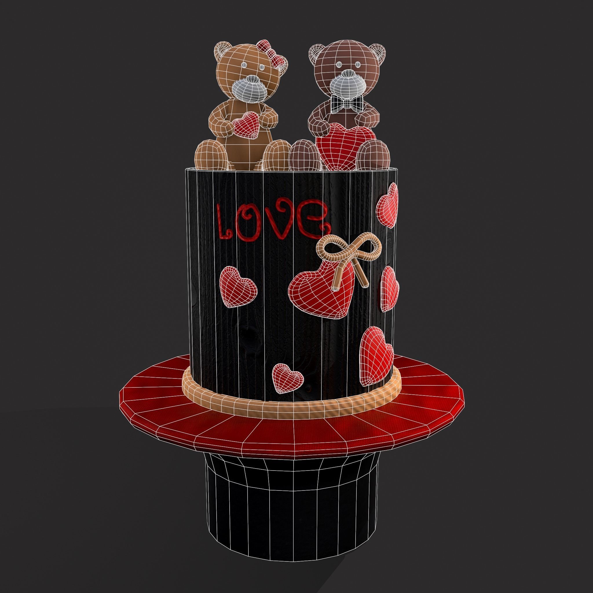 Valentines Love Bear Cake Low-poly 3D model_2