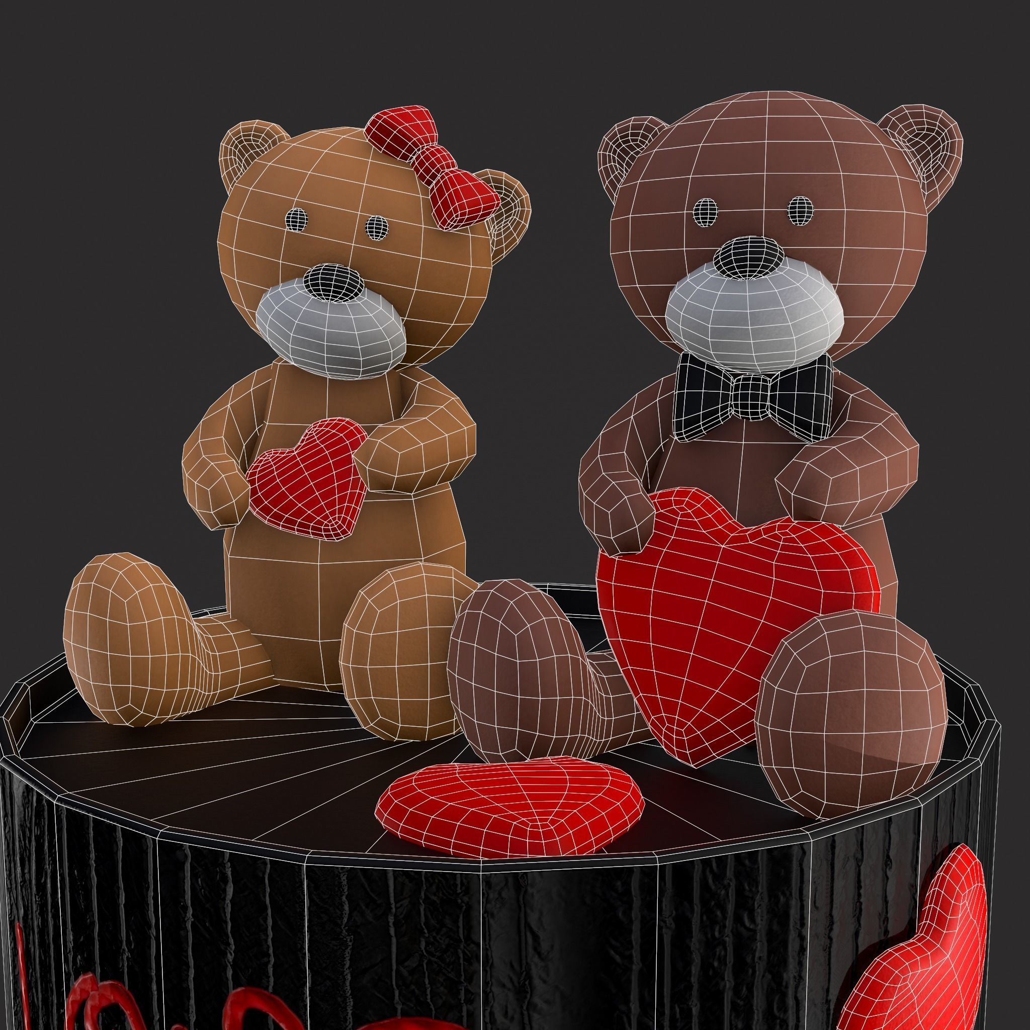 Valentines Love Bear Cake Low-poly 3D model_4