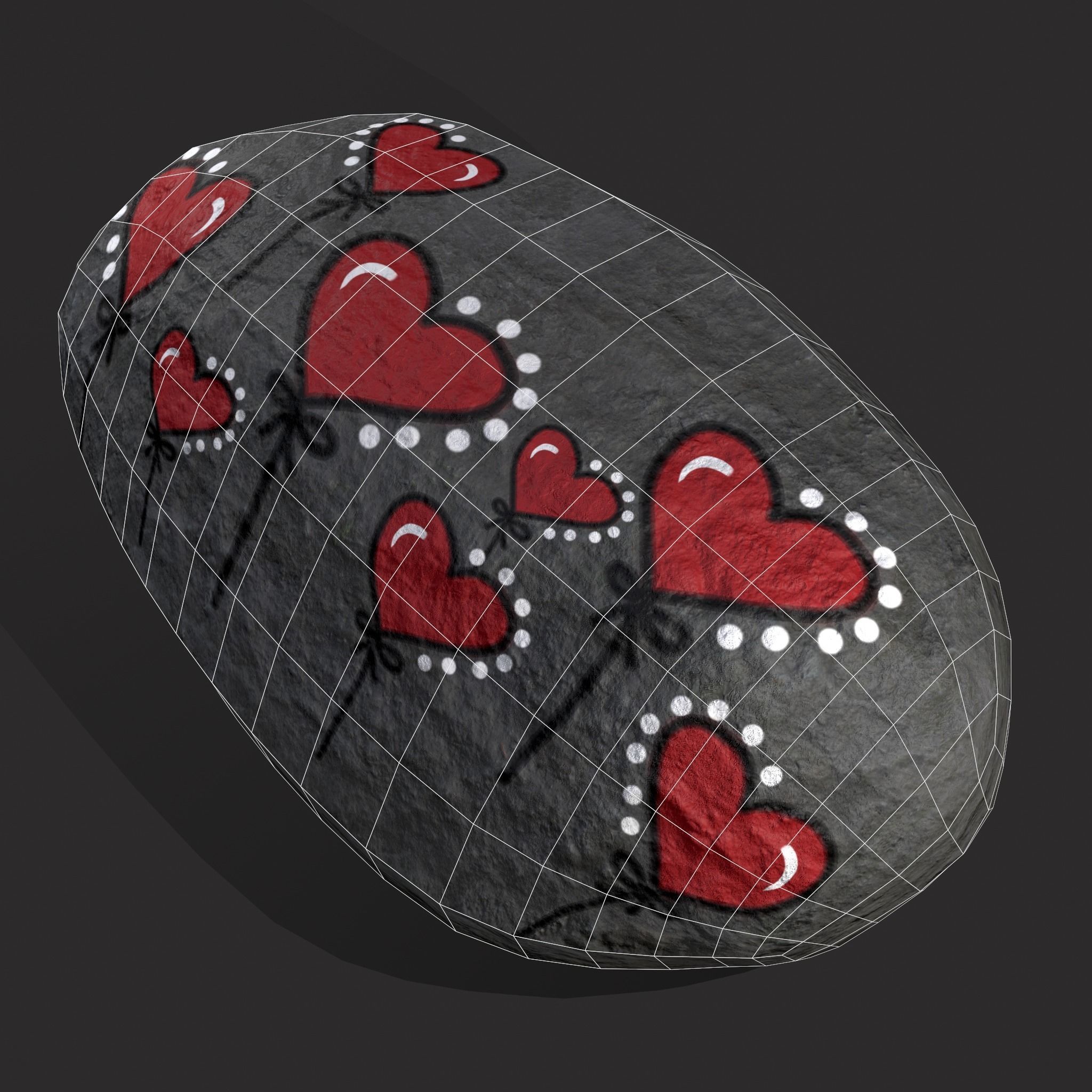 Painted Heart Rock Low-poly 3D model_4