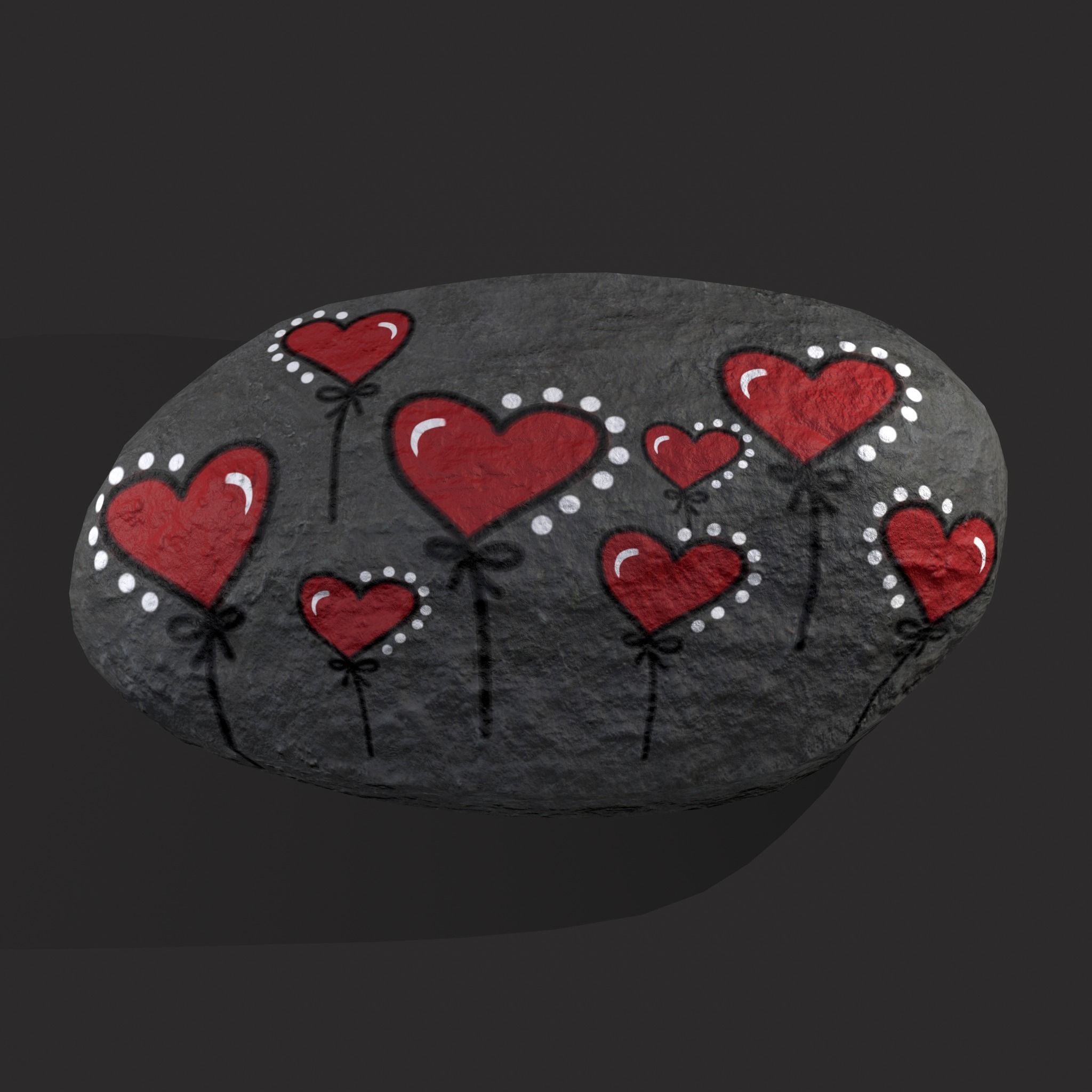 Painted Heart Rock Low-poly 3D model_9