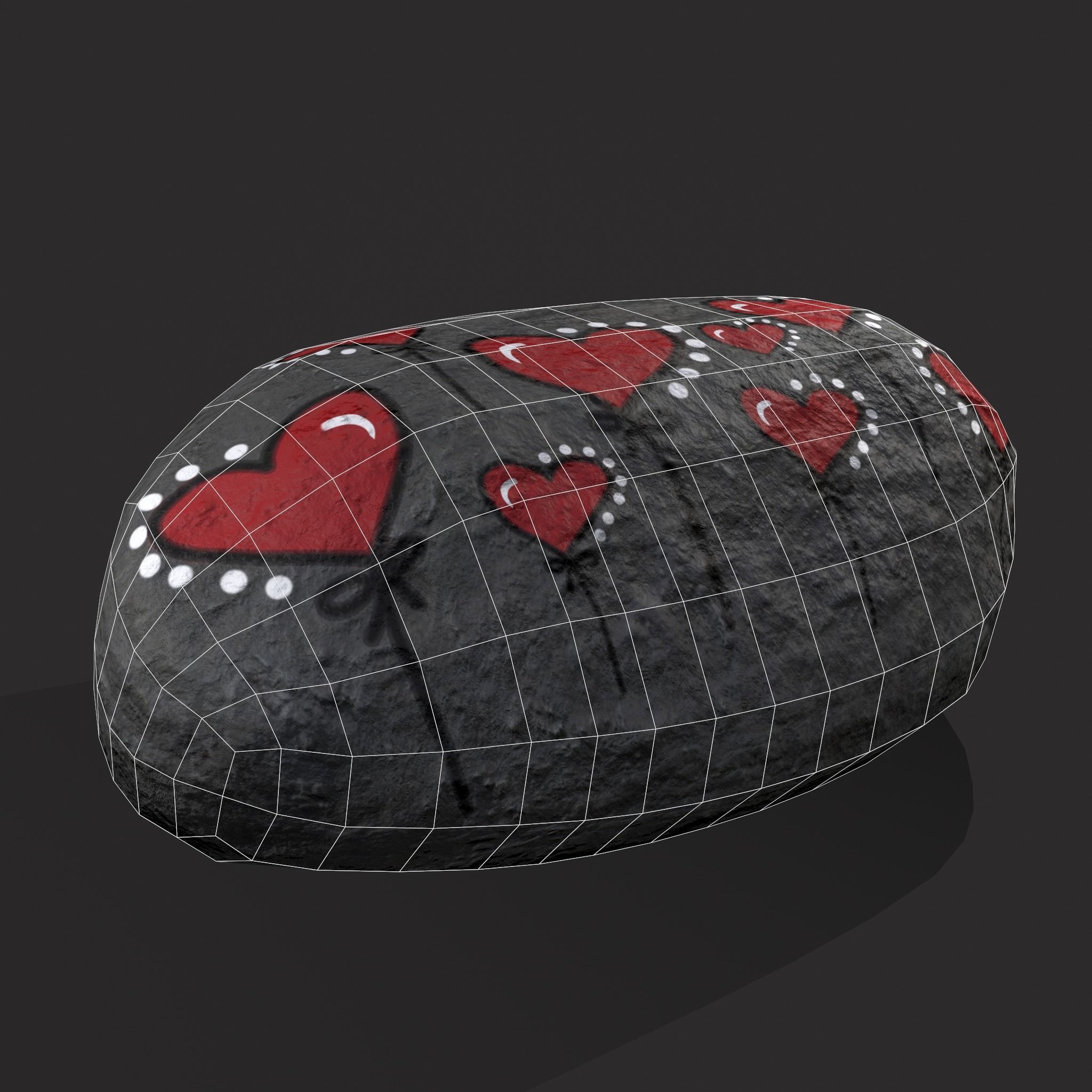 Painted Heart Rock Low-poly 3D model_2