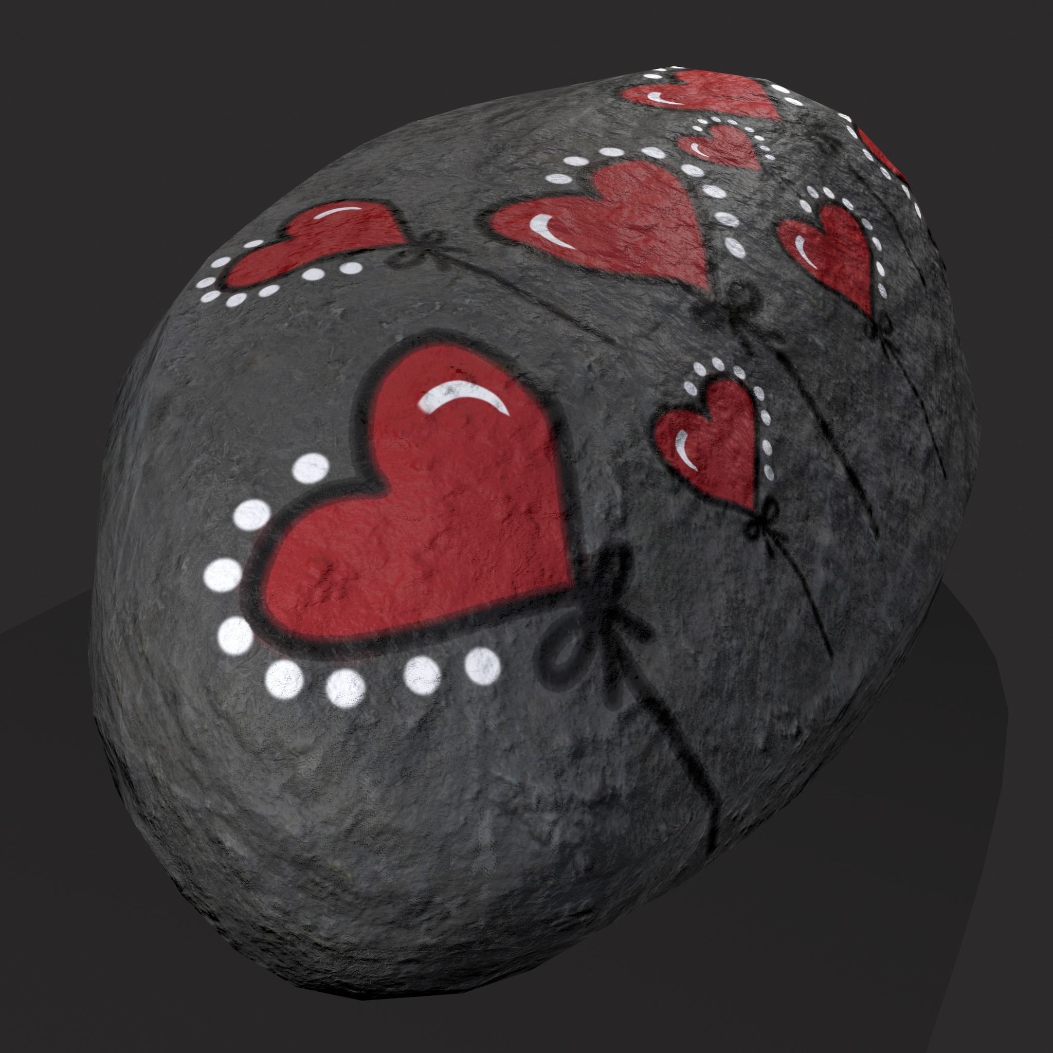 Painted Heart Rock Low-poly 3D model_11
