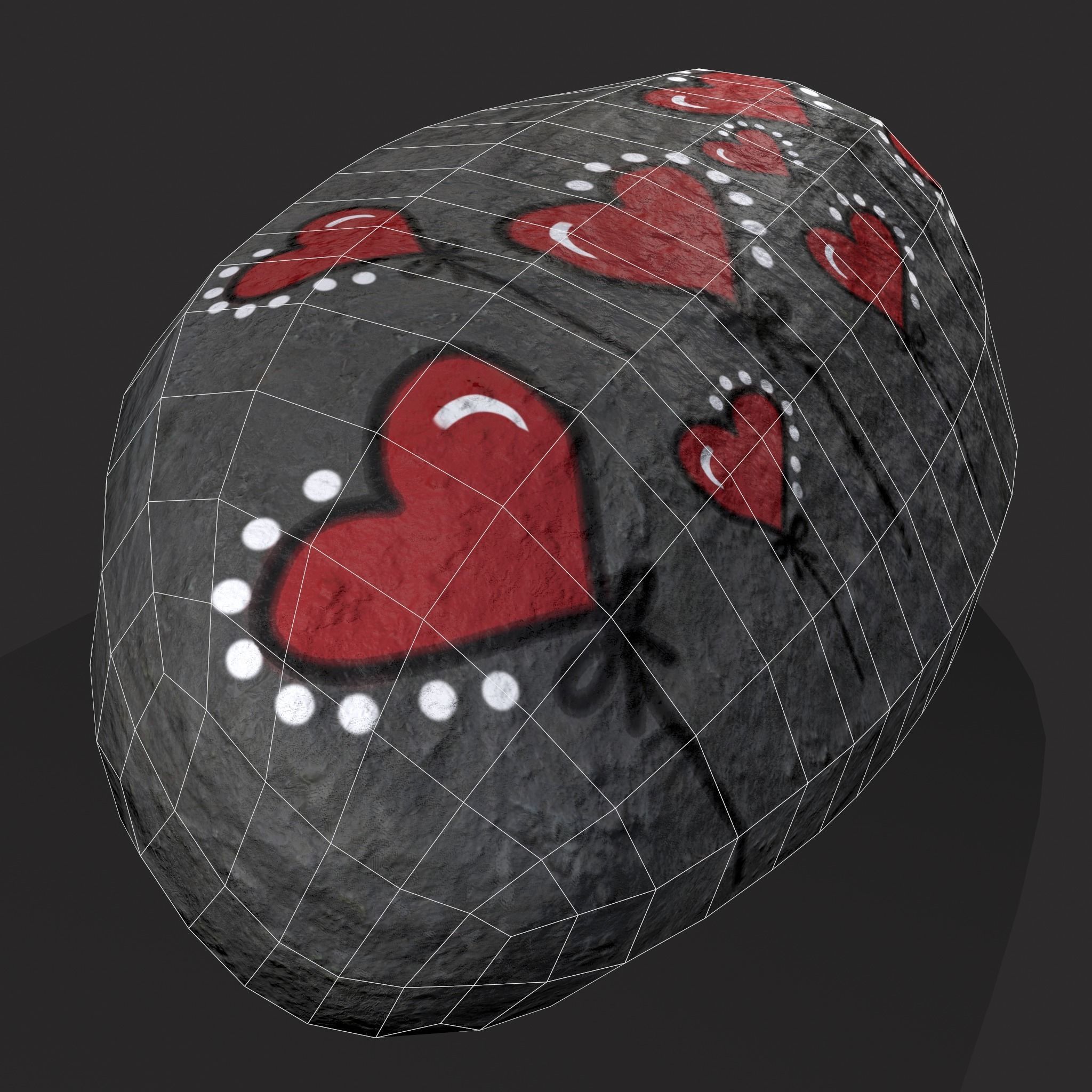 Painted Heart Rock Low-poly 3D model_12