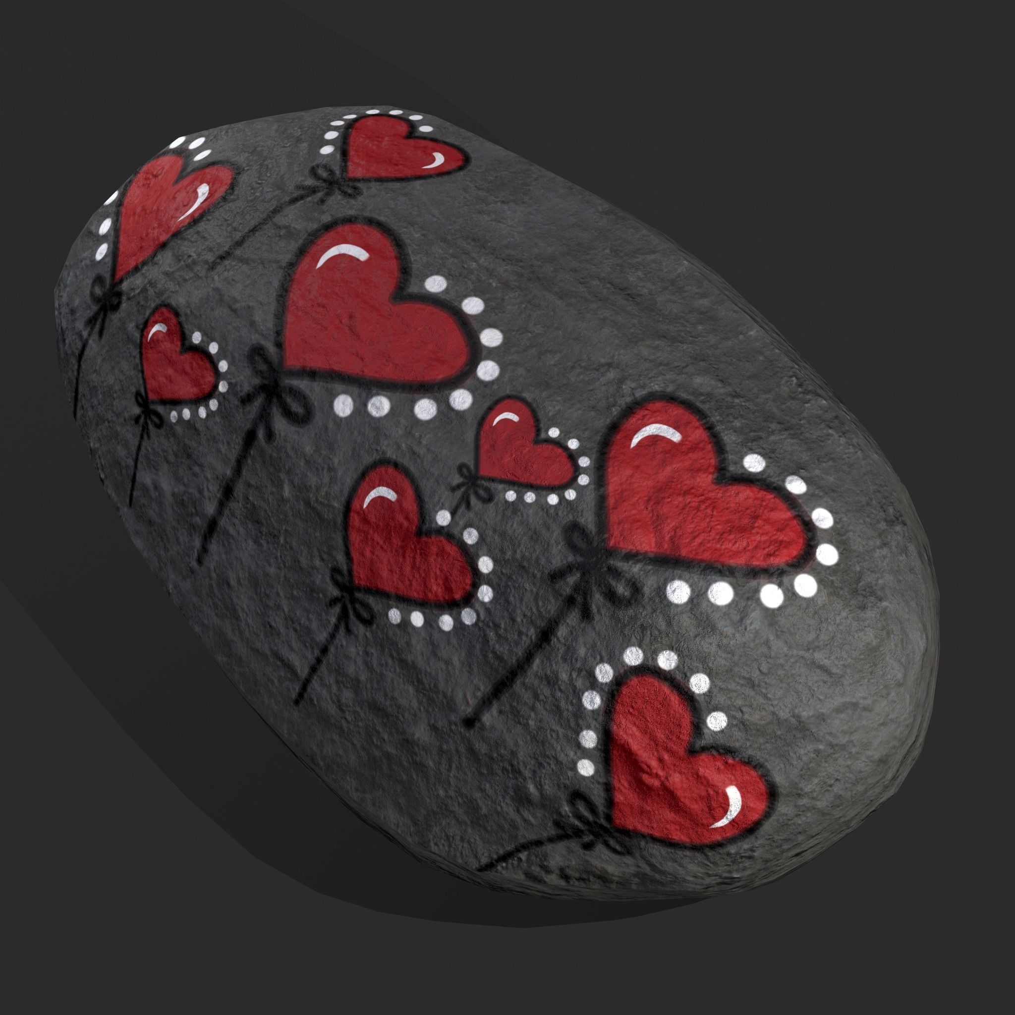 Painted Heart Rock Low-poly 3D model_3