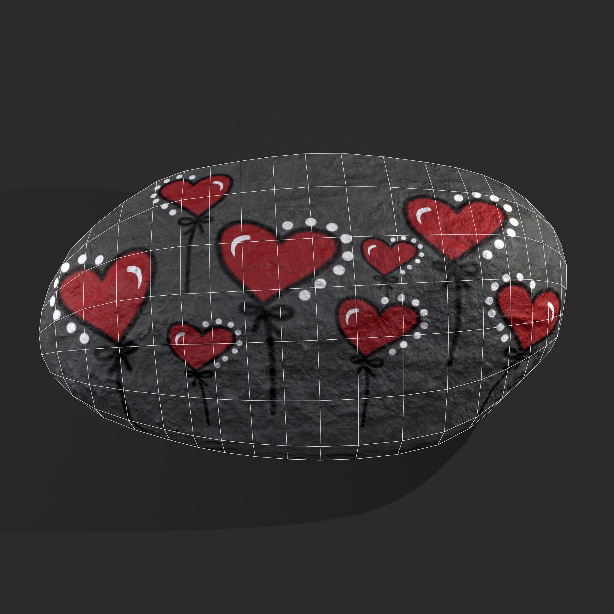 Painted Heart Rock Low-poly 3D model_10