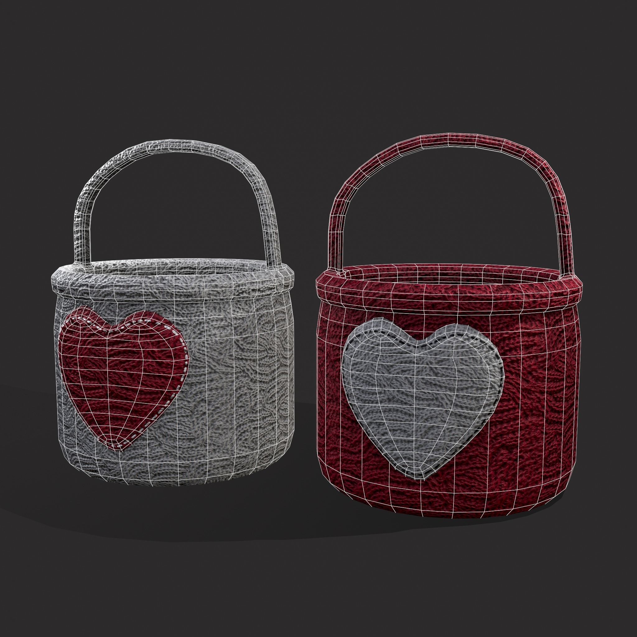 Knitted Heart Basket Low-poly 3D model_2