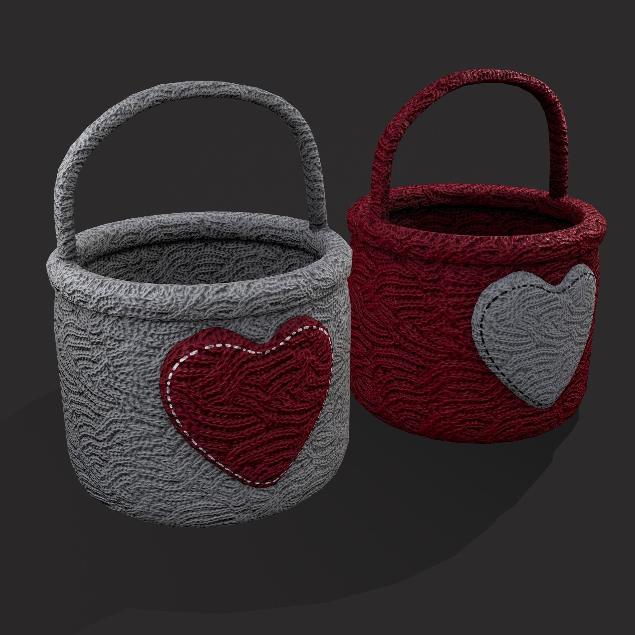 Knitted Heart Basket Low-poly 3D model_3
