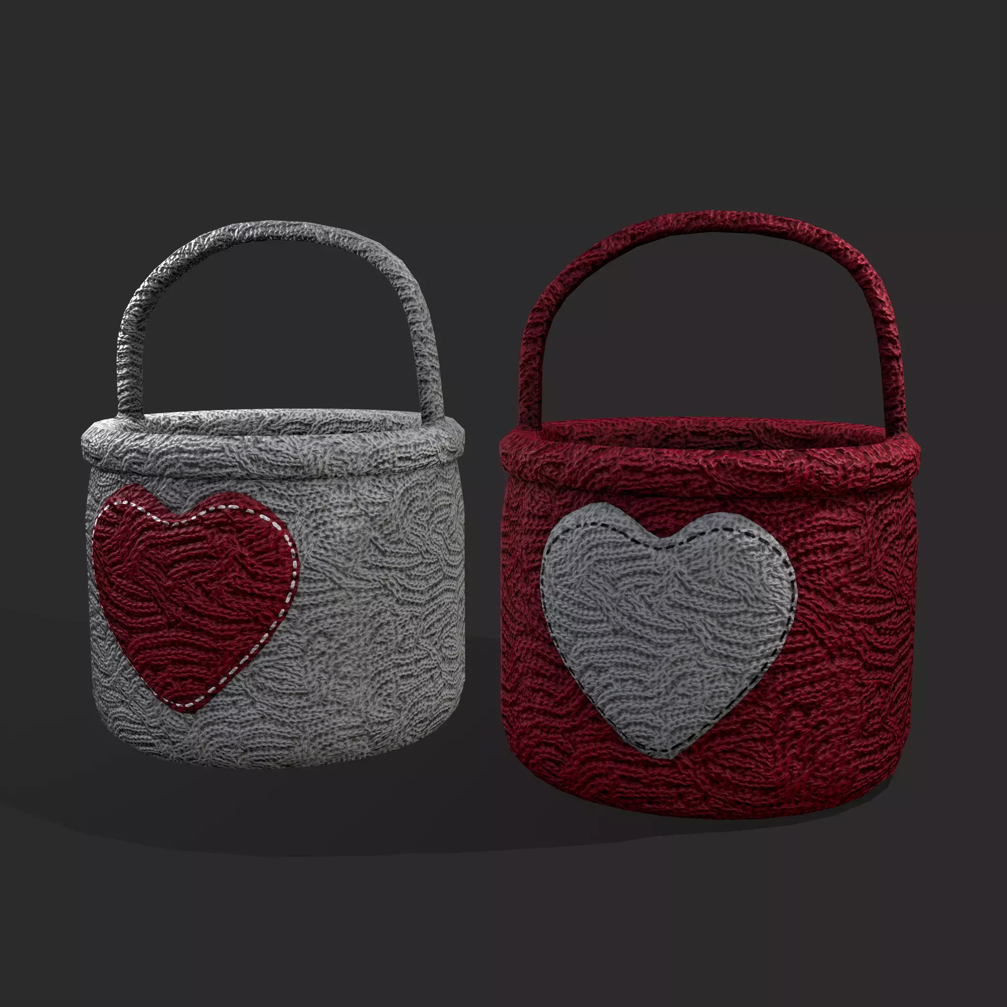 Knitted Heart Basket Low-poly 3D model_0