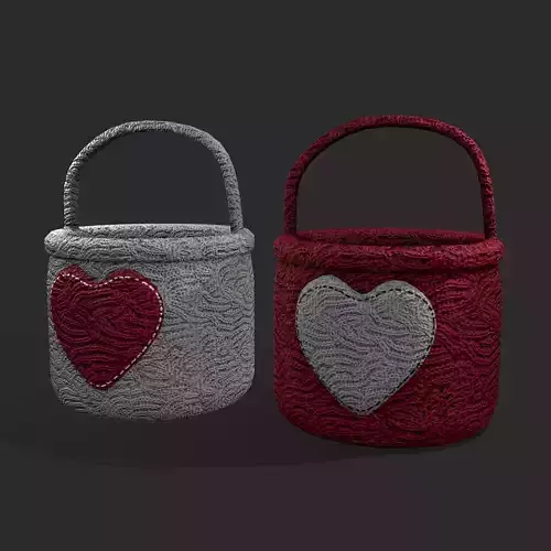 Knitted Heart Basket Low-poly 3D model