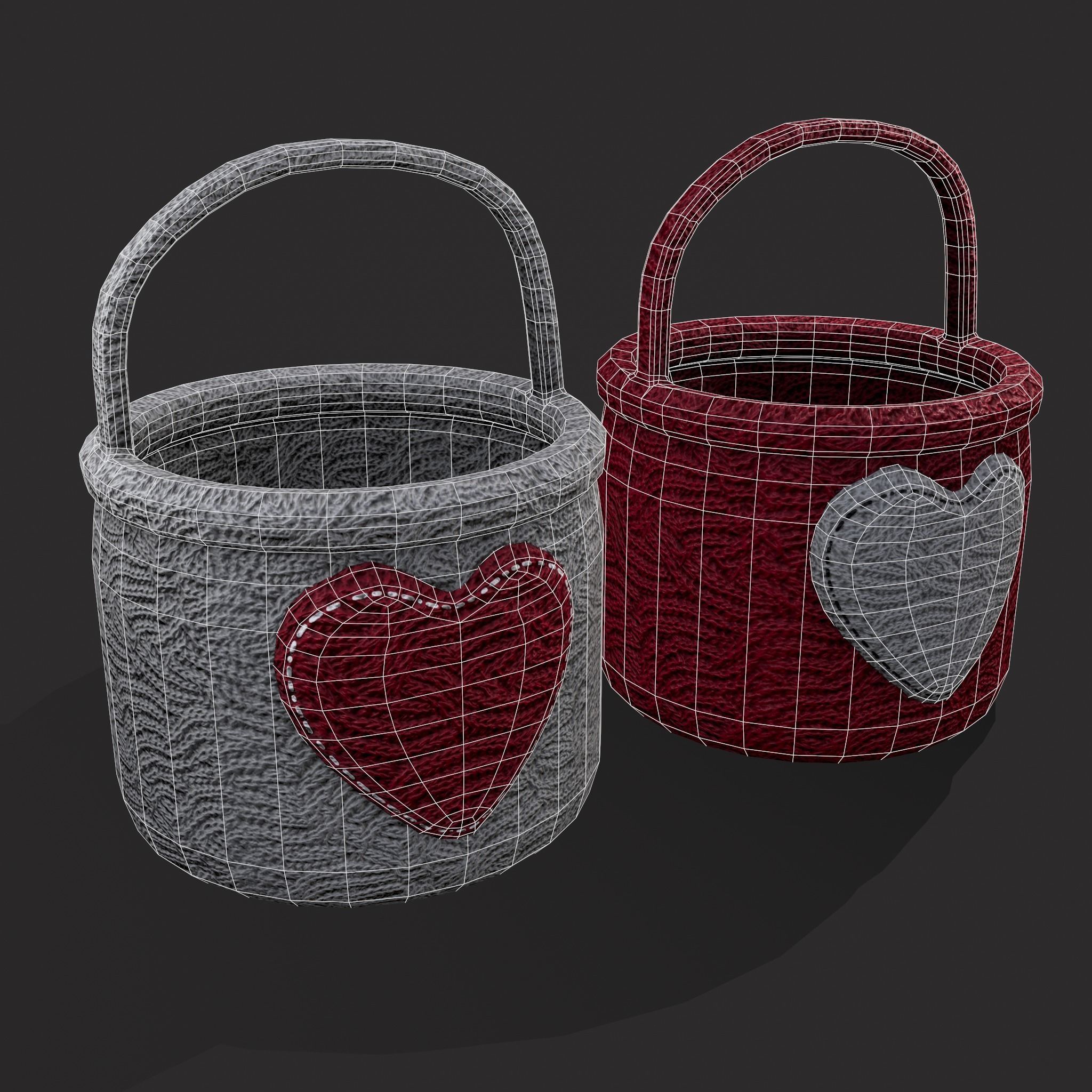 Knitted Heart Basket Low-poly 3D model_4