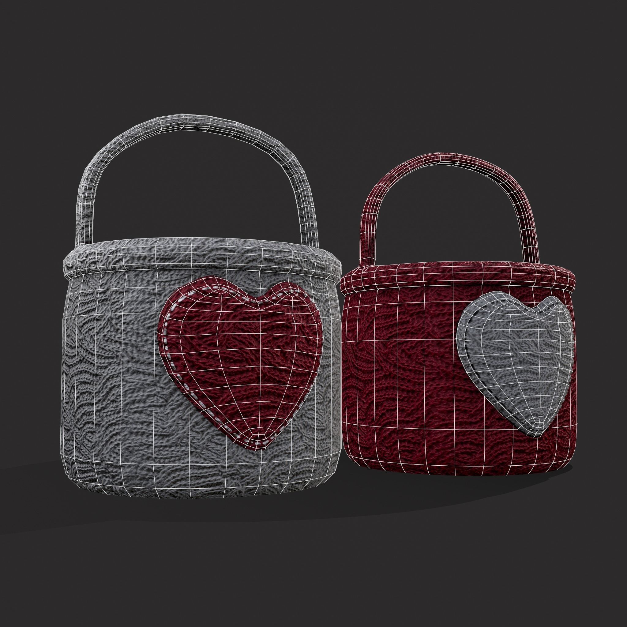 Knitted Heart Basket Low-poly 3D model_22