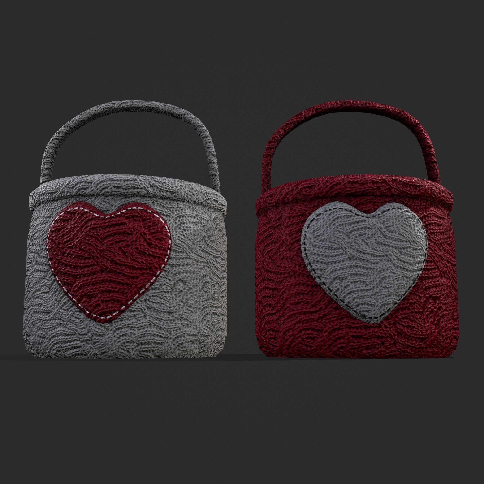 Knitted Heart Basket Low-poly 3D model_11