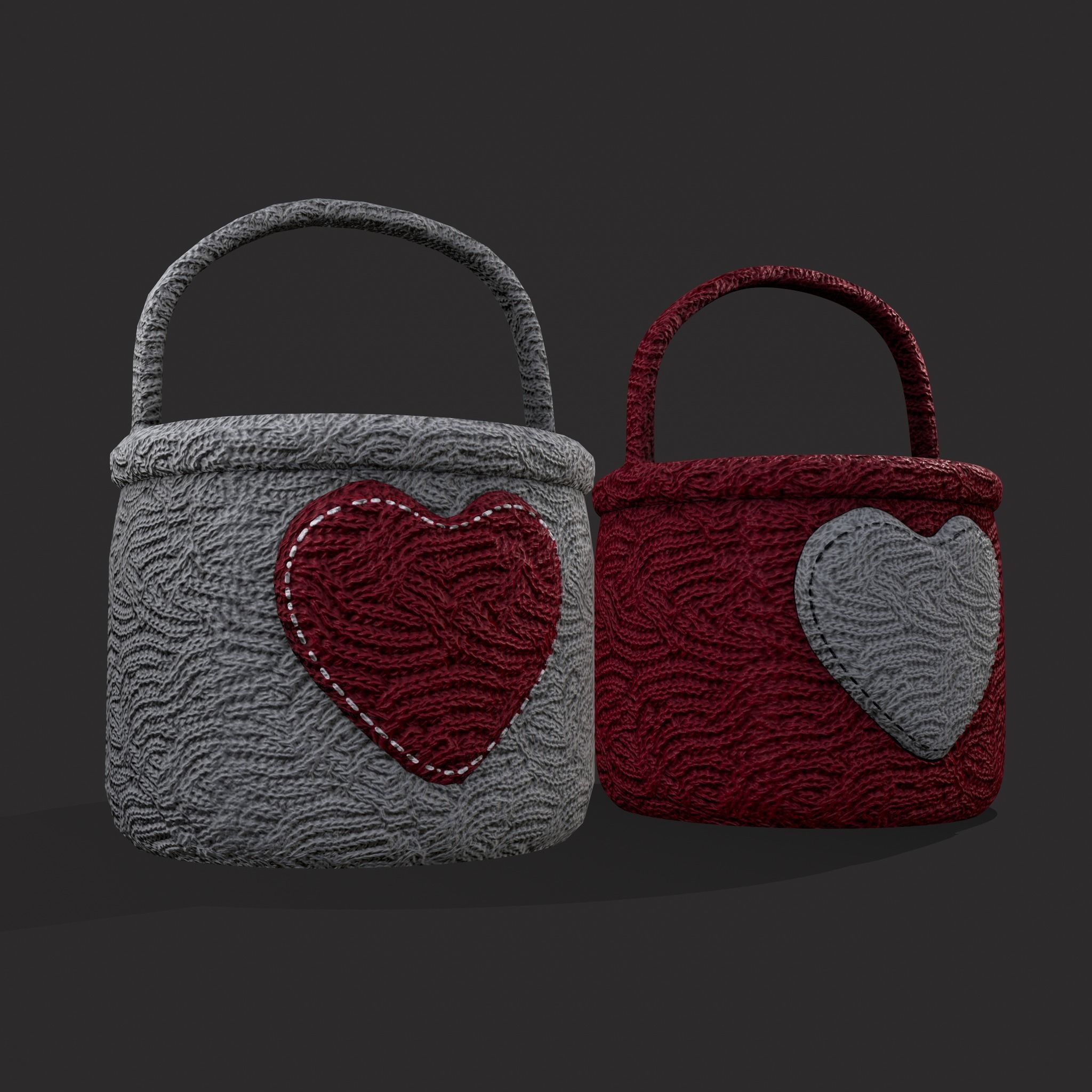Knitted Heart Basket Low-poly 3D model_21