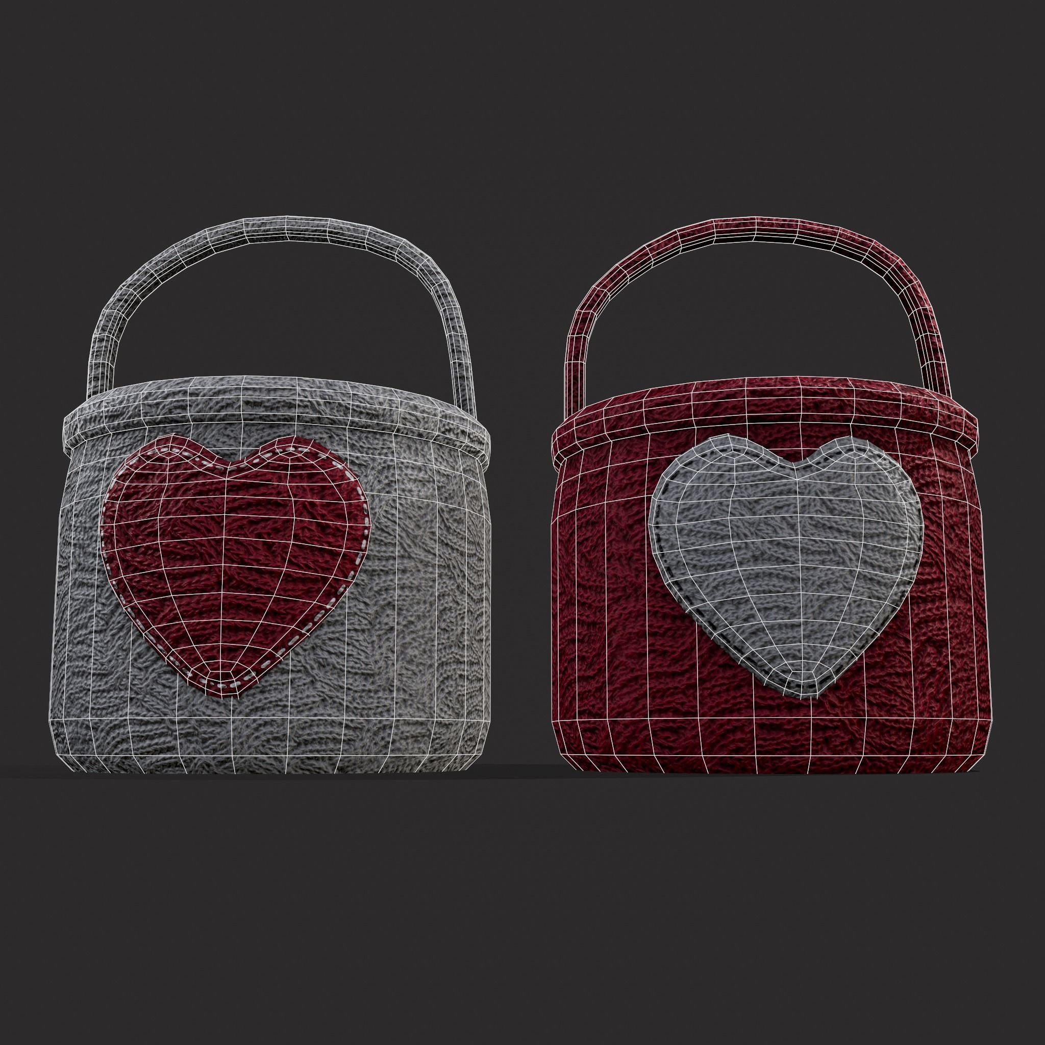 Knitted Heart Basket Low-poly 3D model_12