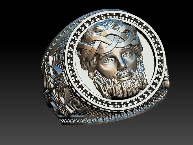 Jesus Christ Cross Ring with brilhants 3D print model