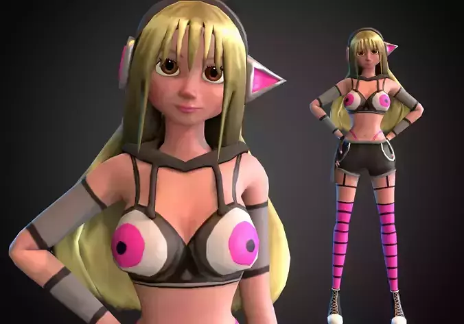 woman gamer rigged low poly