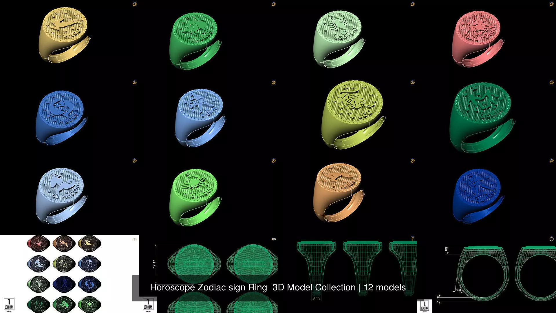 Horoscope Zodiac sign Ring 3D Model Collection _0