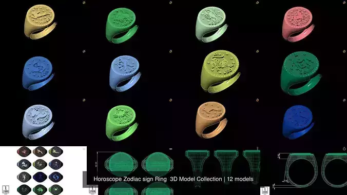 Horoscope Zodiac sign Ring  3D Model Collection 