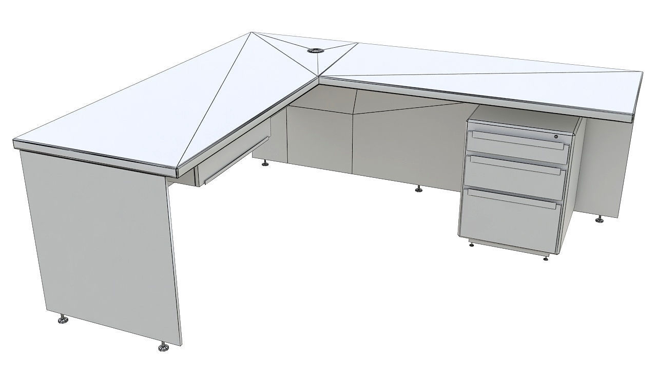 Wooden corner desk with drawers 3D model_10