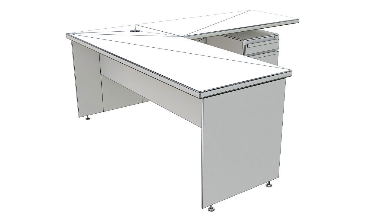 Wooden corner desk with drawers 3D model_9