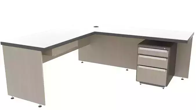 Wooden corner desk with drawers 3D model