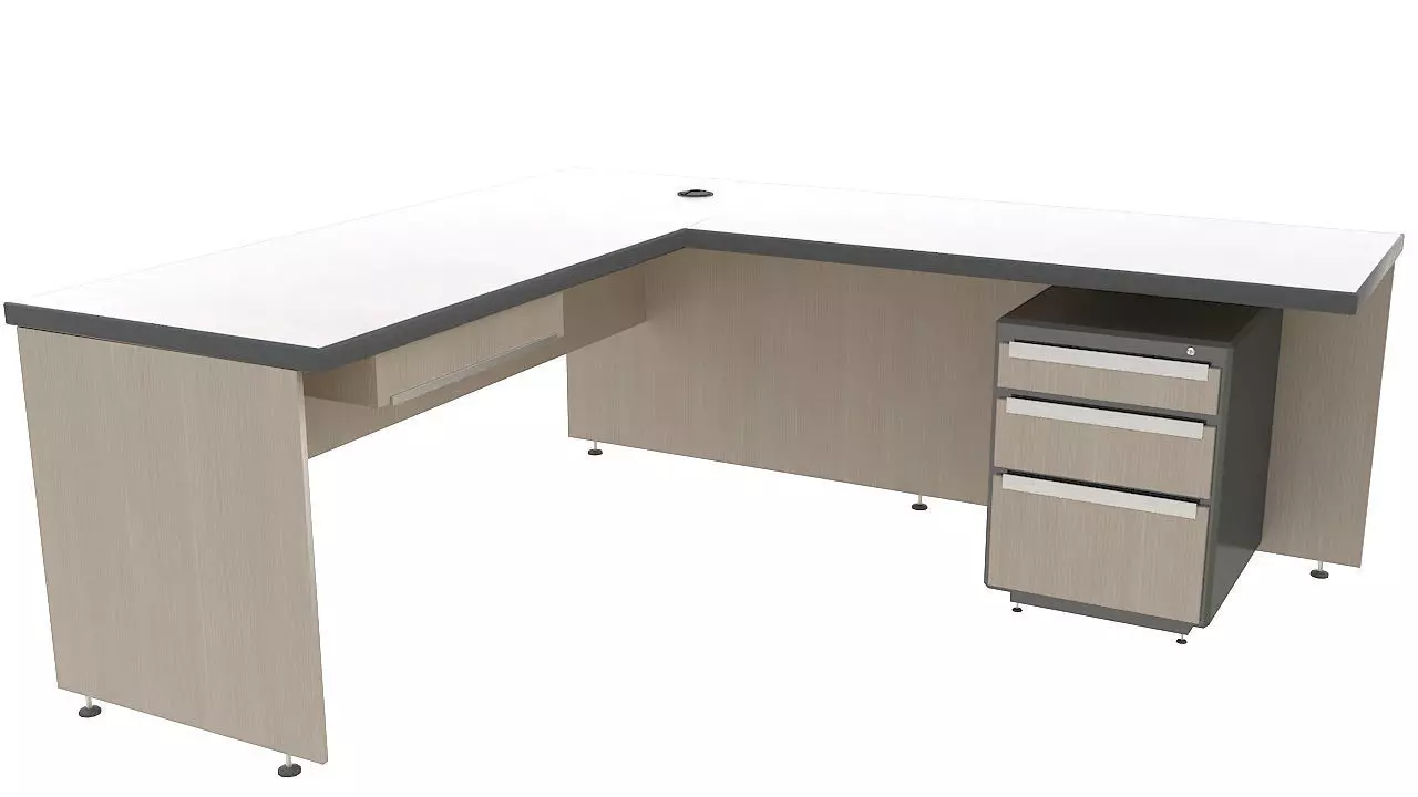 Wooden corner desk with drawers 3D model_0