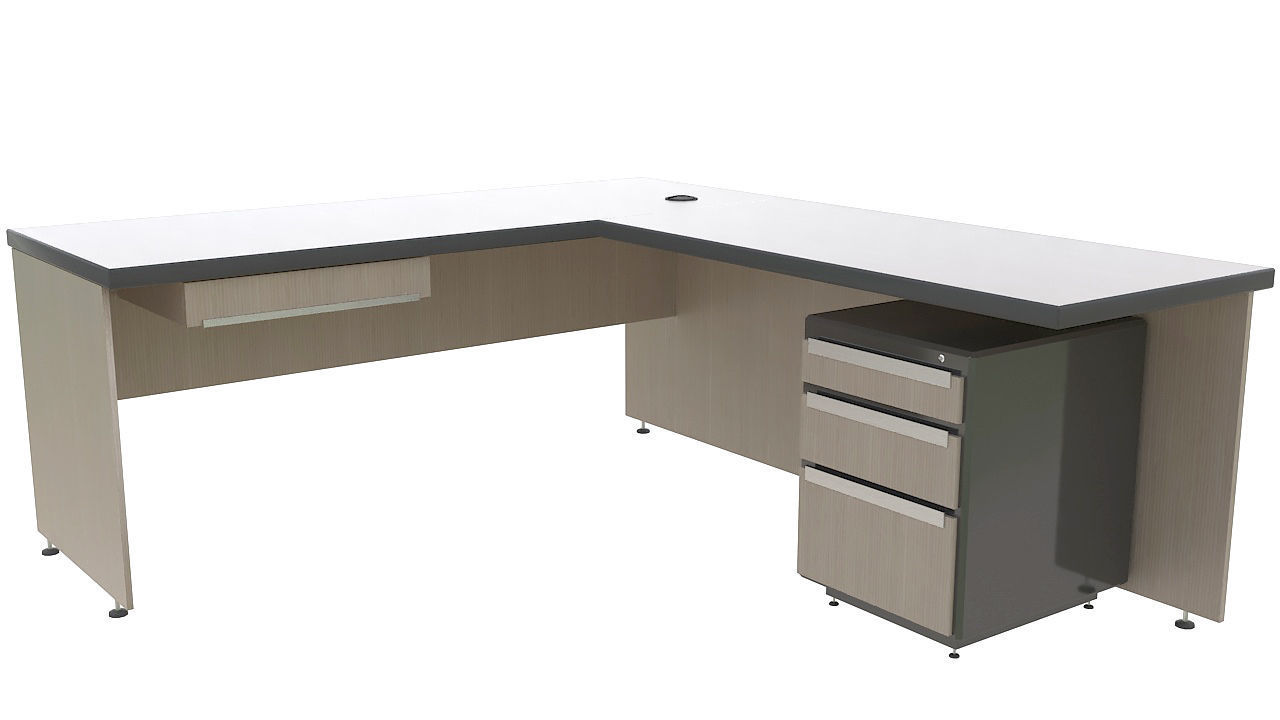 Wooden corner desk with drawers 3D model_1