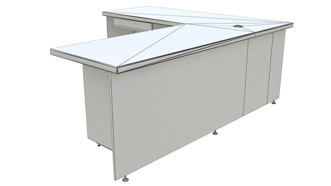 Wooden corner desk with drawers 3D model_11