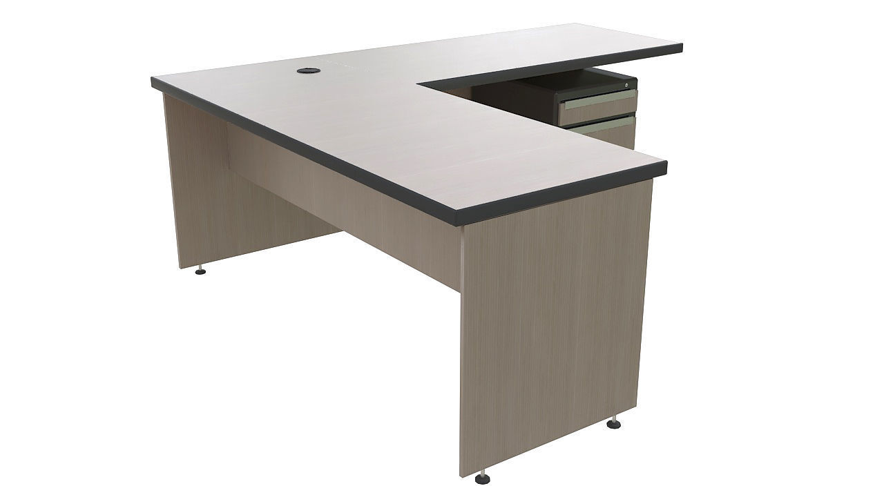 Wooden corner desk with drawers 3D model_8