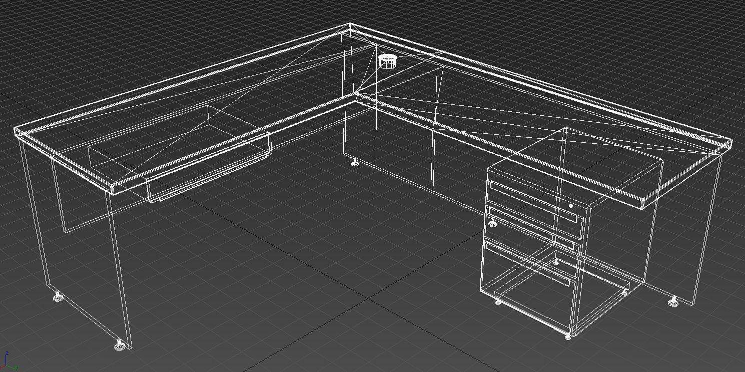 Wooden corner desk with drawers 3D model_14
