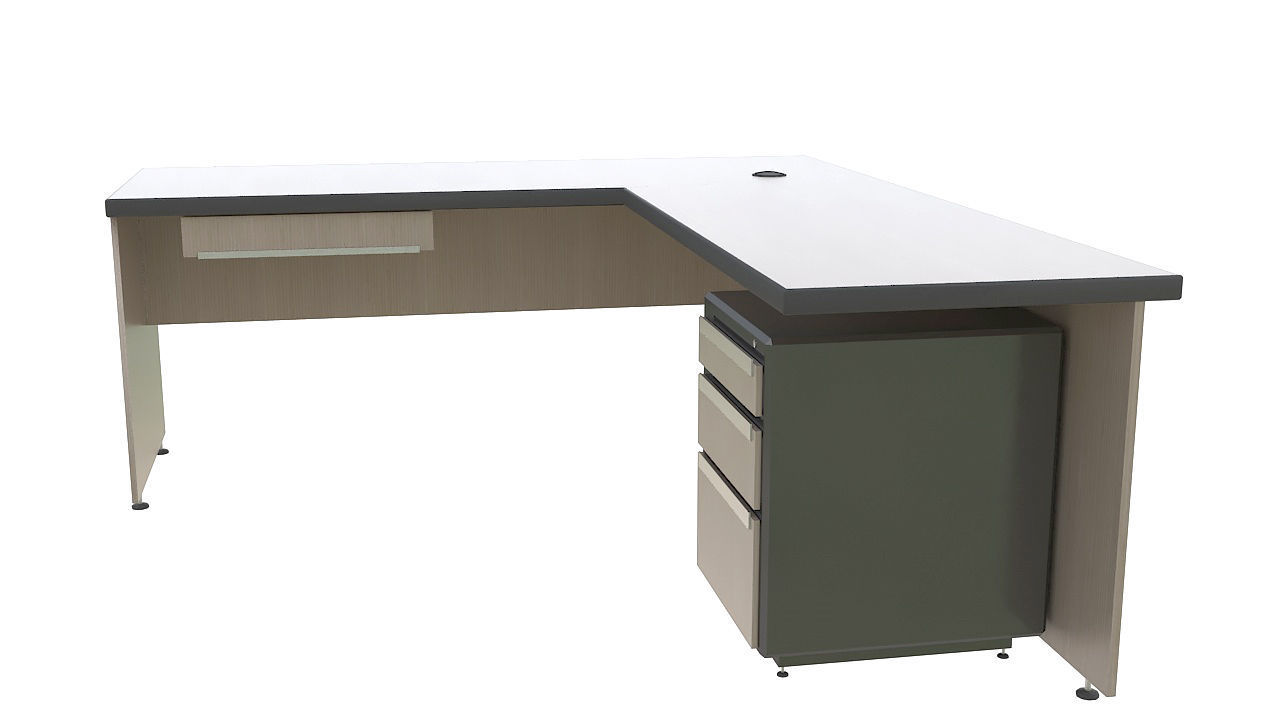 Wooden corner desk with drawers 3D model_2