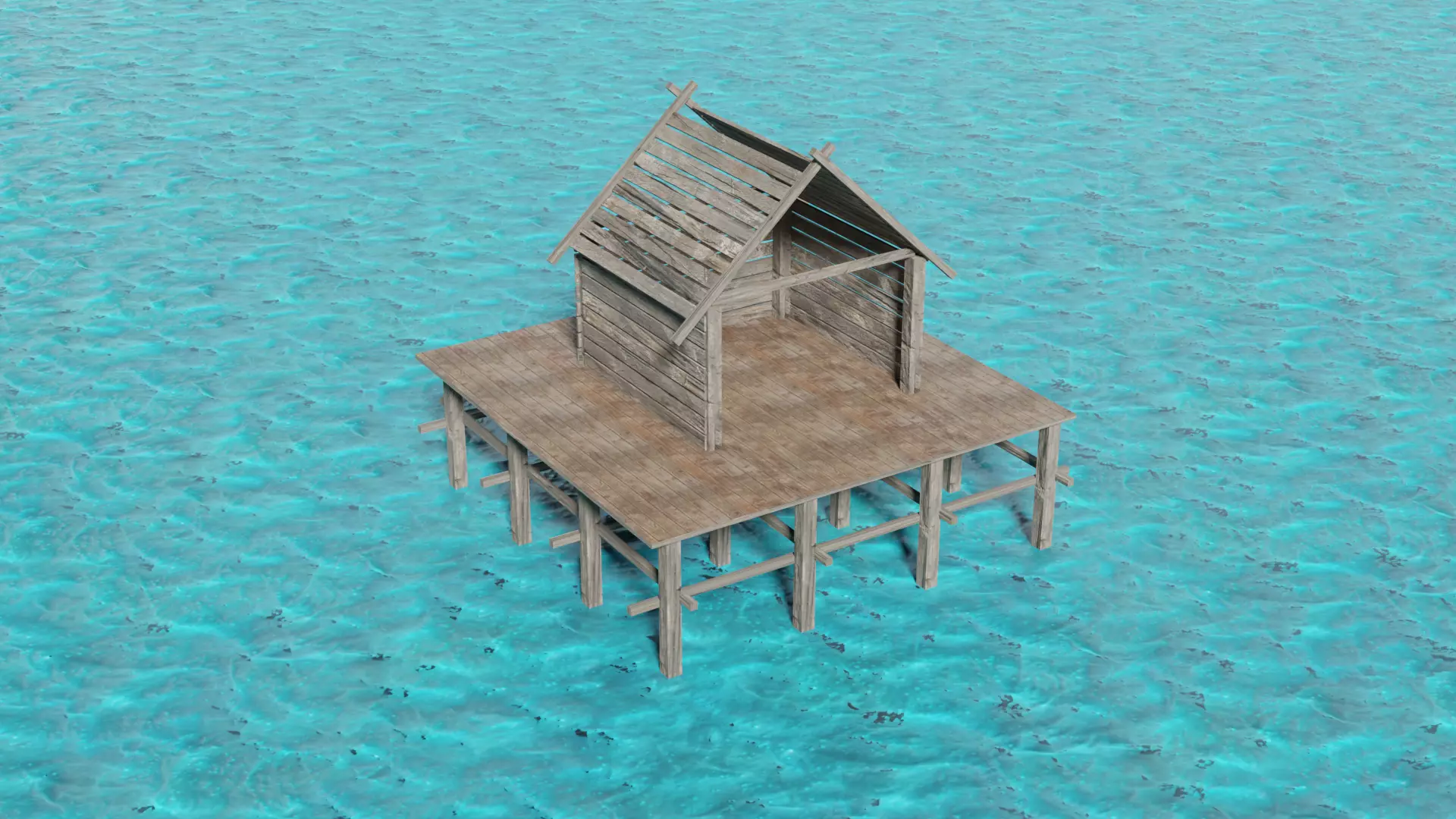 Hut on water LowPoly Free low-poly 3D model