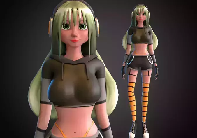 woman gamer rigged low poly