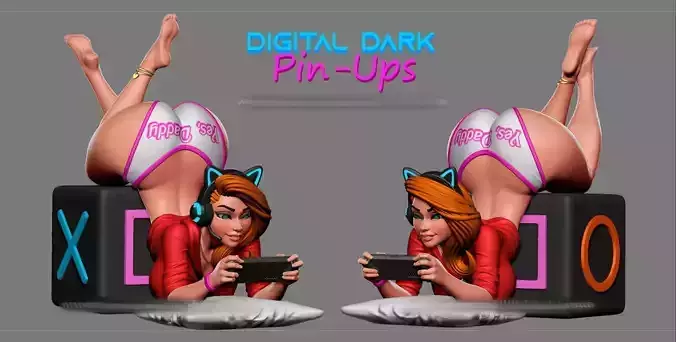 Gamer Girl 3 with two NSFW versions Miniature 100mm and keychain 3D print model