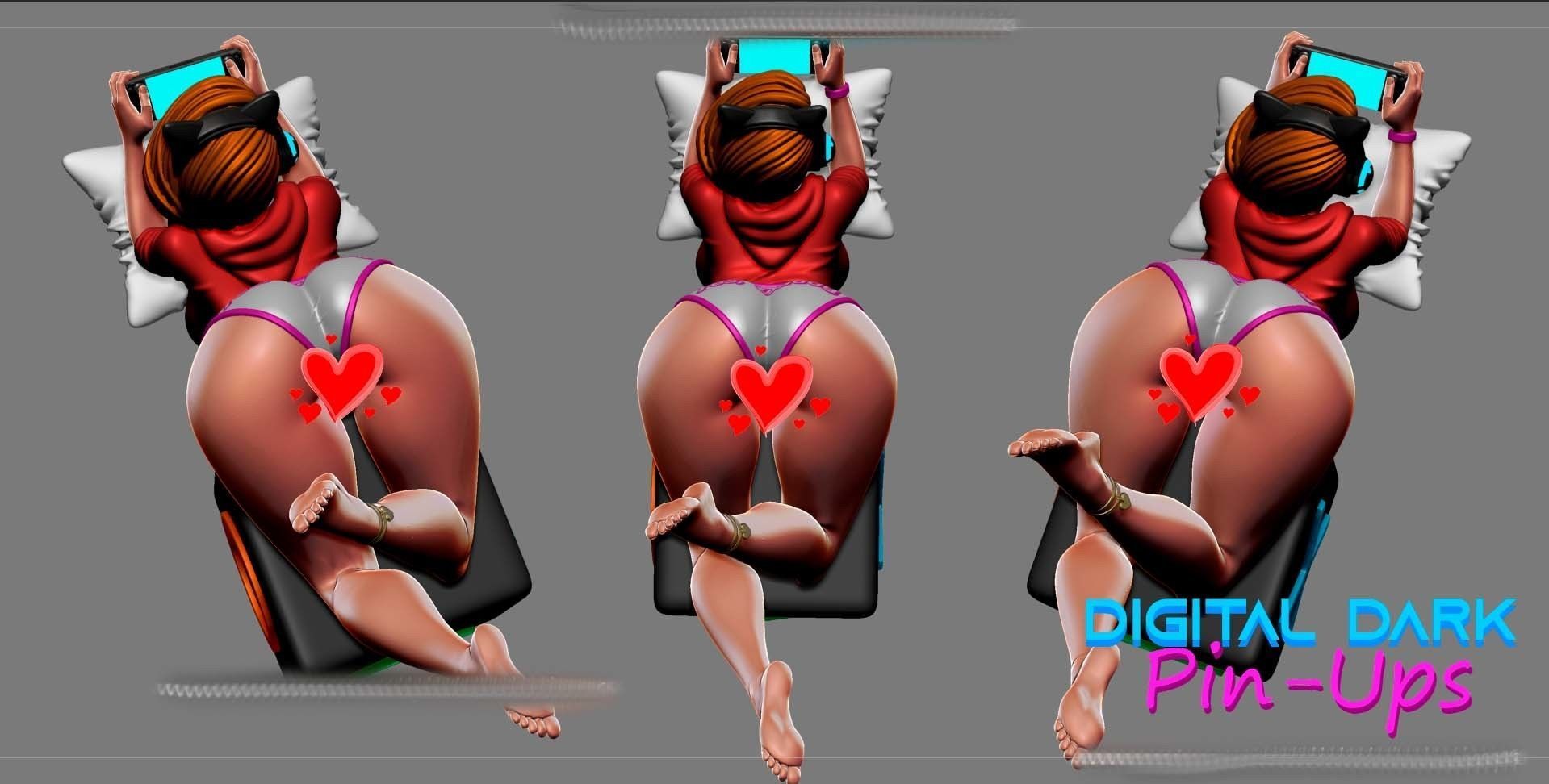 Gamer Girl 3 with two NSFW versions Miniature 100mm and keychain 3D print model_8