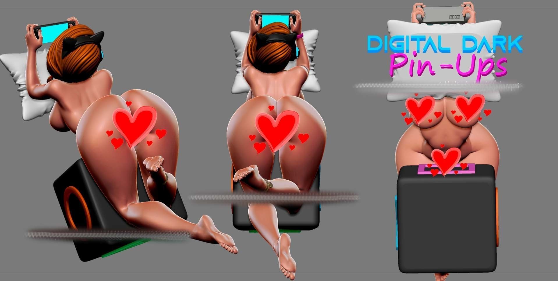 Gamer Girl 3 with two NSFW versions Miniature 100mm and keychain 3D print model_4