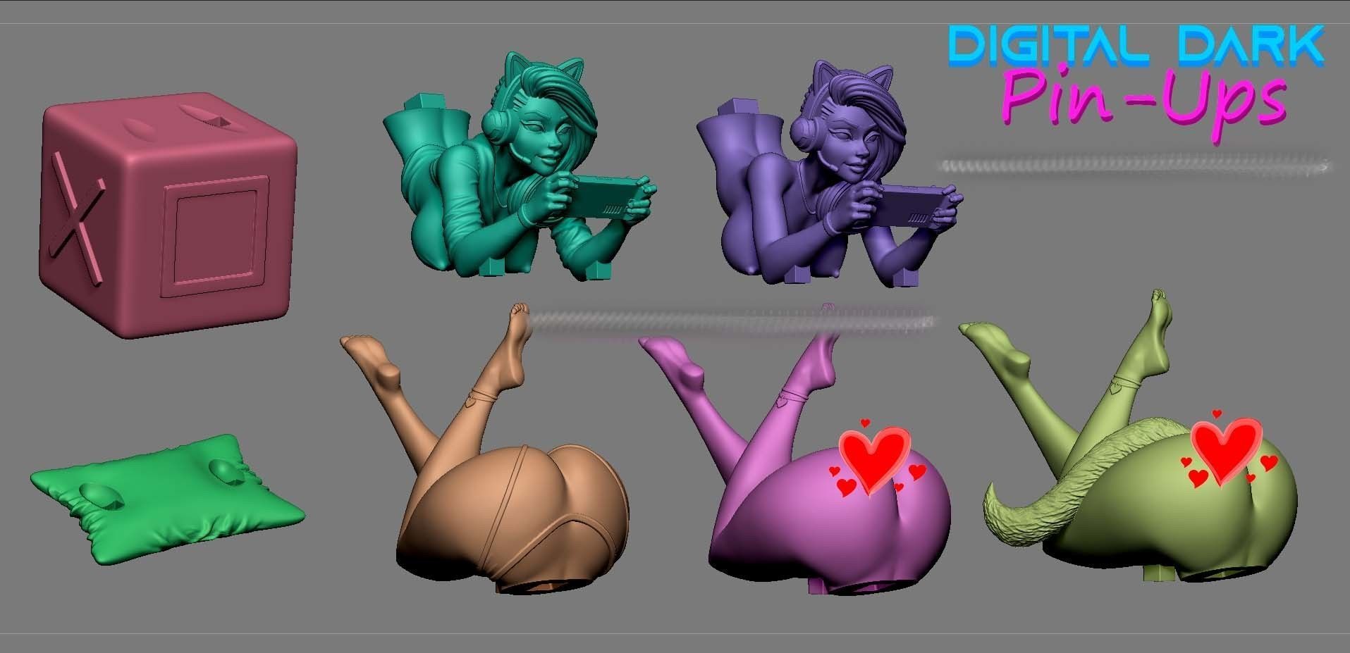 Gamer Girl 3 with two NSFW versions Miniature 100mm and keychain 3D print model_12