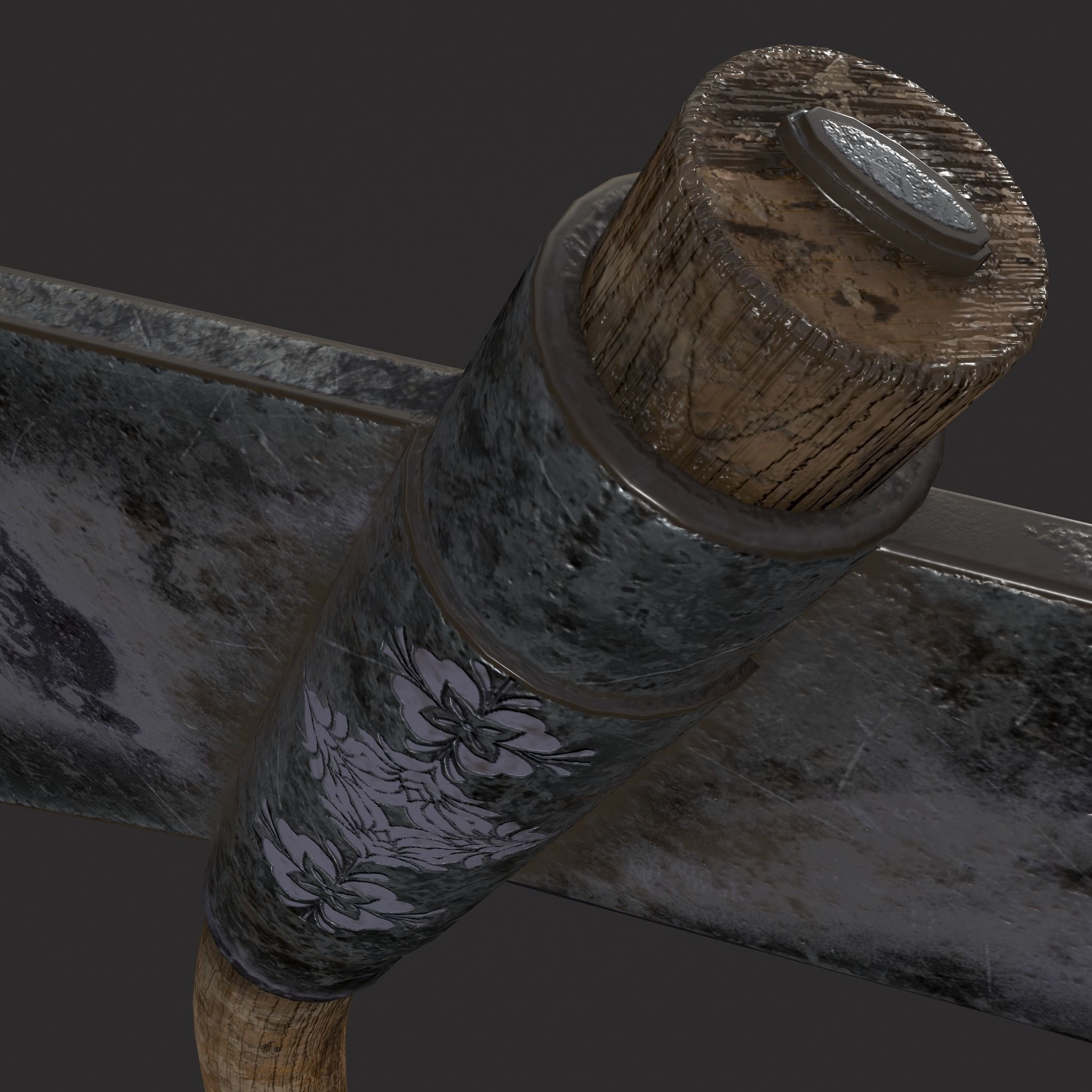 Medieval Scythe Low-poly 3D model_9