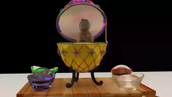 Chinese gold Ingot with Russia Faberge egg  and monk kid 