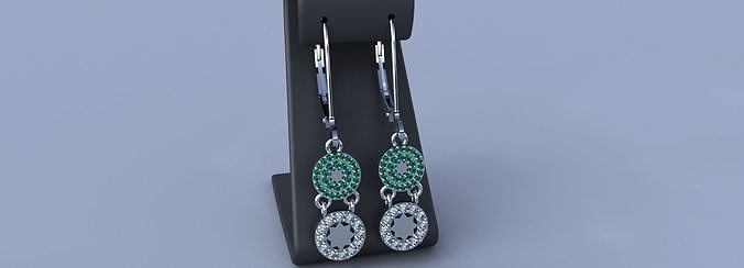 Ladies Diamond Emerald Sapphire Gold Silver Luxury Earrings 3D print model