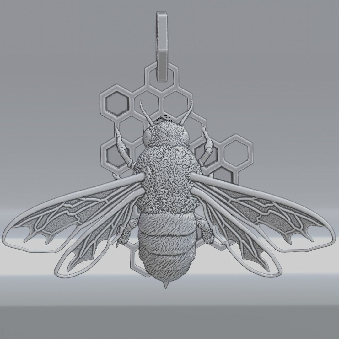 Bee pendant with honey comb 3D print model_4