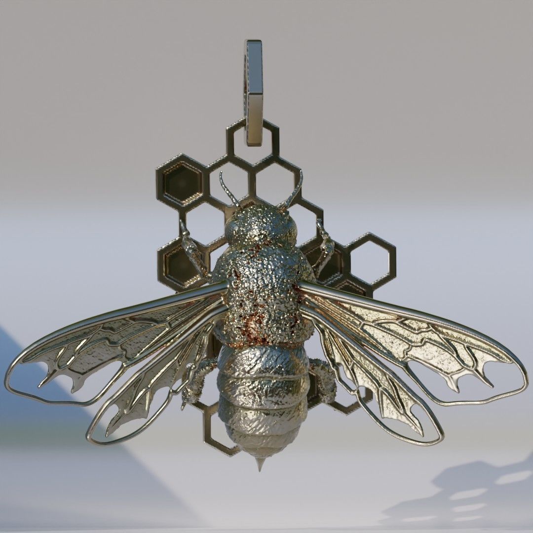 Bee pendant with honey comb 3D print model_1