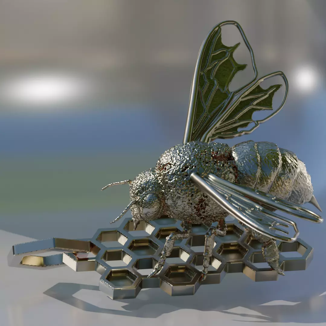 Bee pendant with honey comb 3D print model_0