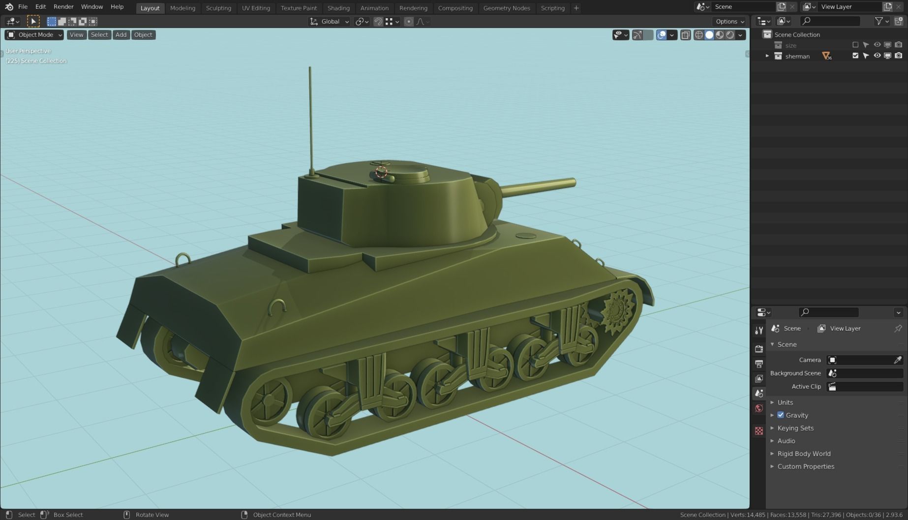 Sherman Tank Base Mesh Low-poly 3D model_3