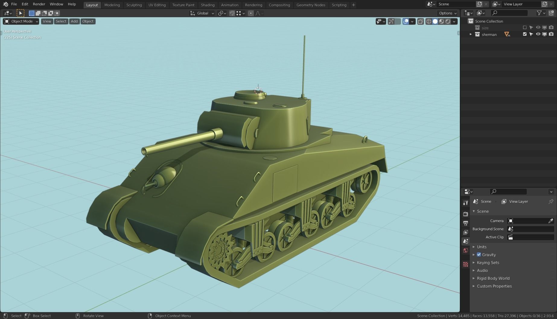 Sherman Tank Base Mesh Low-poly 3D model_1