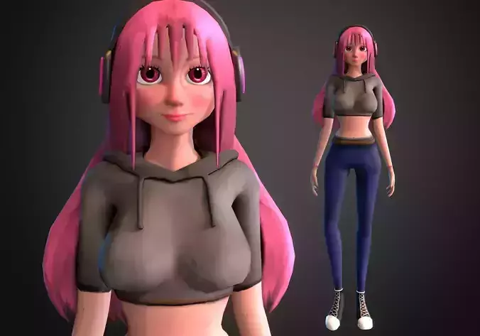 woman gamer rigged low poly