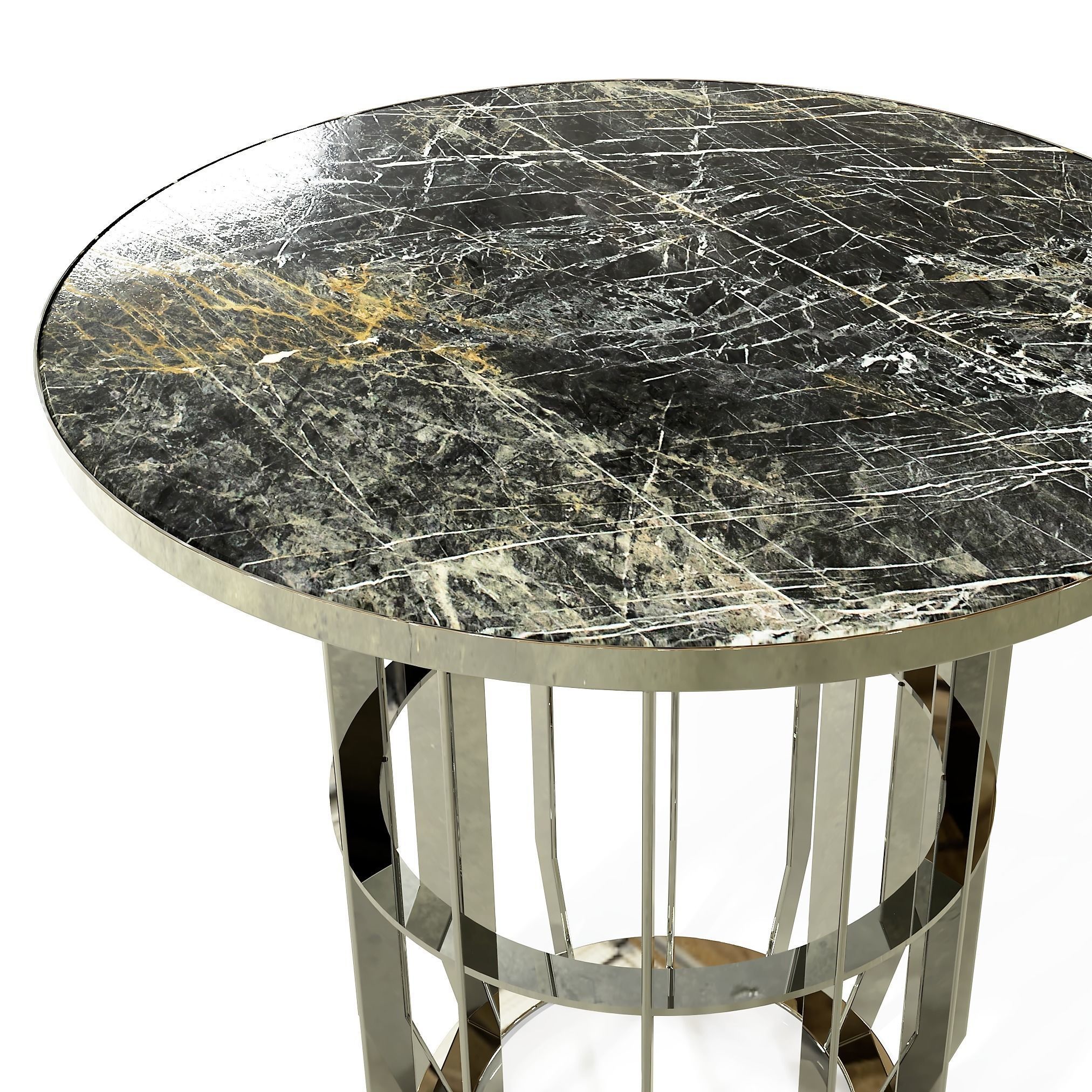 Round side table Portoro marble top 3D model_1
